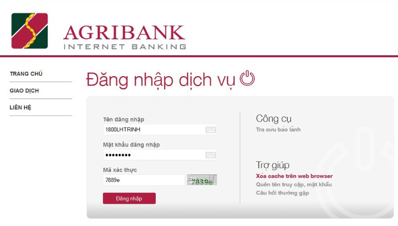 Giao diện internet Banking