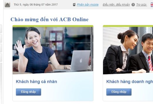 Giao diện ứng dụng ACB online